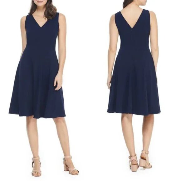 Gal Meets Glam Kendra Fit & Flare Dress in Navy - Picture 1 of 9